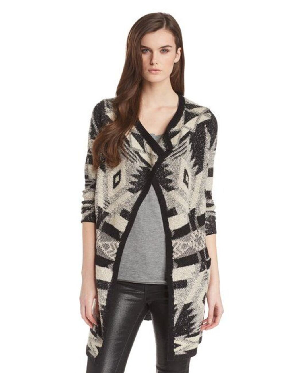 Lucky Brand Aztek Southwestern Stripe Pattern Drape Front Cardigan